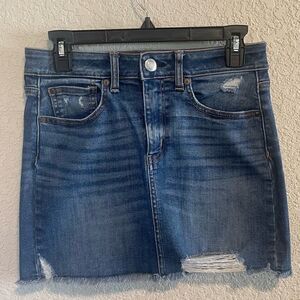 American Eagle Outfitters- Distressed Frayed Hem Mini Denim Skirt, Size 6